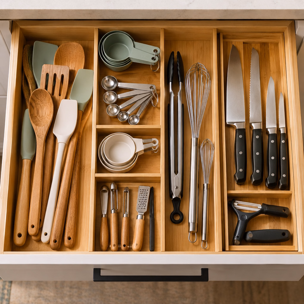 gaveta de utensílios com divisórias